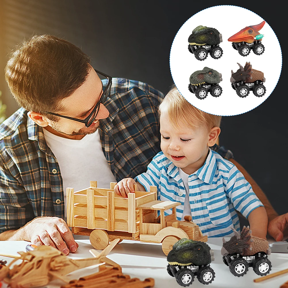 4 pezzi di dinosauro tirare indietro auto giocattoli forma di cartone animato alimentato ad attrito per bambini veicolo puzzle regali educativi non telecomandati