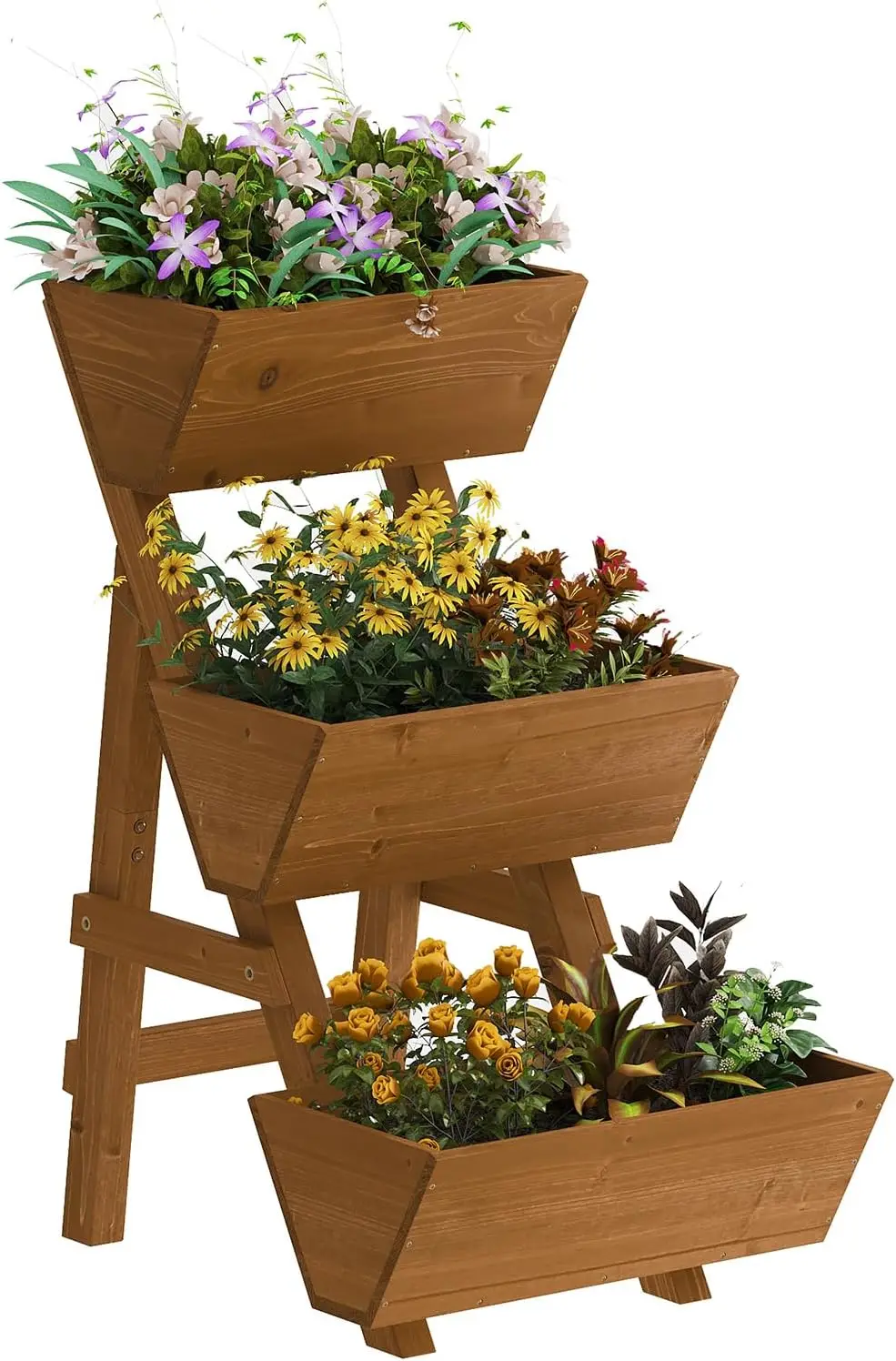 

3-Tiers Wooden Raised Garden Bed,Wood Planter Box for Vegetable,Flower Rack,Flower Pot Stands,Indoor Outdoor Gardening Planting