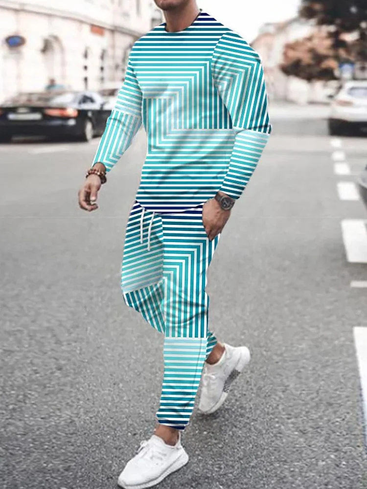 Autumn Men\'s Oversized Long Sleeve T-shirt Pants 2 Piece Sets Casual Tracksuit 3d Print Trousers Suits Tshirt Sweatpants Outfit