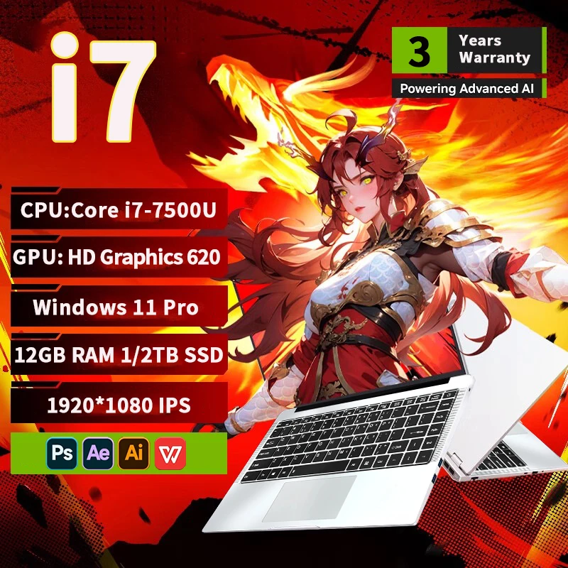 

NEW Core i7-7500U laptop 12GB RAM 1/2TB SSD Portable laptops 14.1-inch Windows 11 Por Notebook computer Office Gaming
