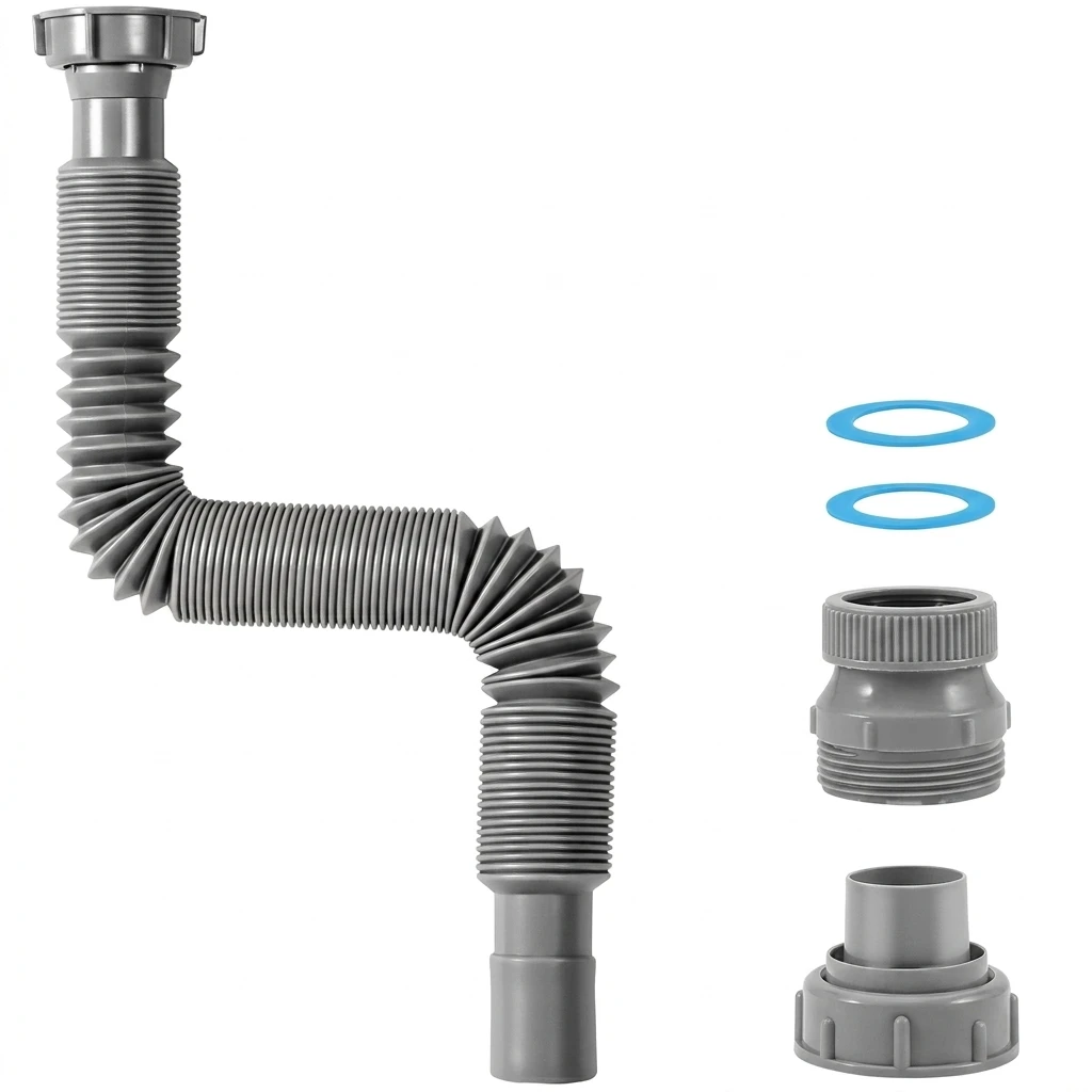 Drain Hose Polymer Expandable Corrugated Pipe Anti Odor Flexible Sink Drainage for Kitchen Bathroom RV Tool Free Adapter