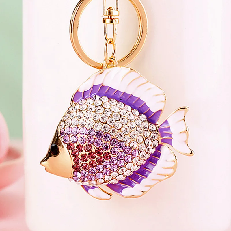 4PCS/SET Large Marine Animal Fish Key Ring Women's Luxury Rhinestone Crystal Keychain Handbag Pendant Souvenir Birthday Gift