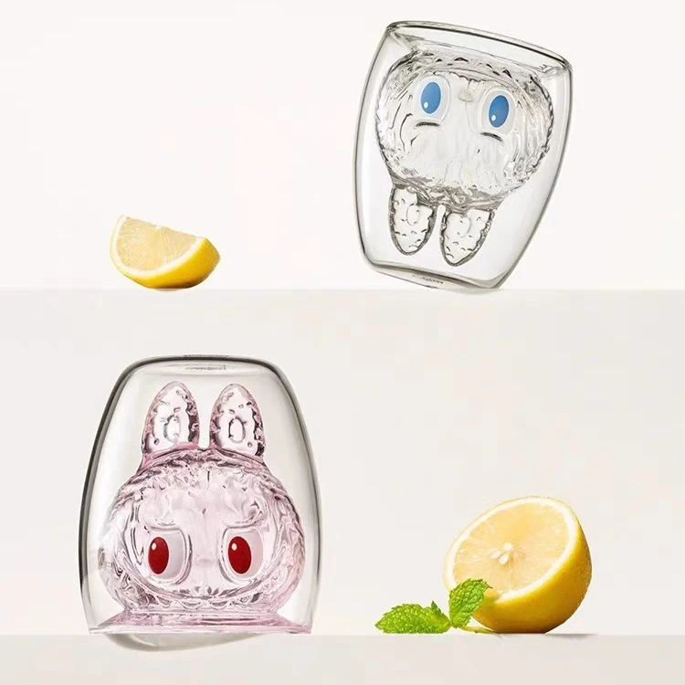 Popmart The Monsters Doublelayer Glass Cup Blind Box Transparent Antiscald Cute And Practical Cup Labubu Water Cup Daily Use