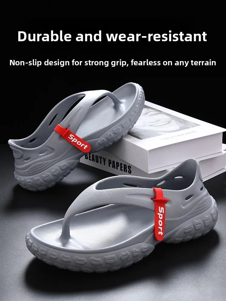 Wear-Resistant Men's Thong Slippers Summer 2026 Outdoor Driving Thick Bottom Anti-Slip Beach Sandals Youth Trend Flat Color