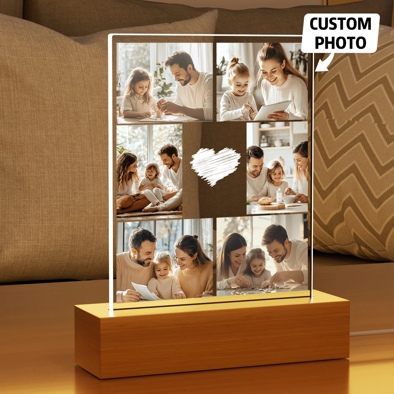 1pc Custom photo Led night light, Personalized acrylic night light with photos and text, personalized photo collage Led light,