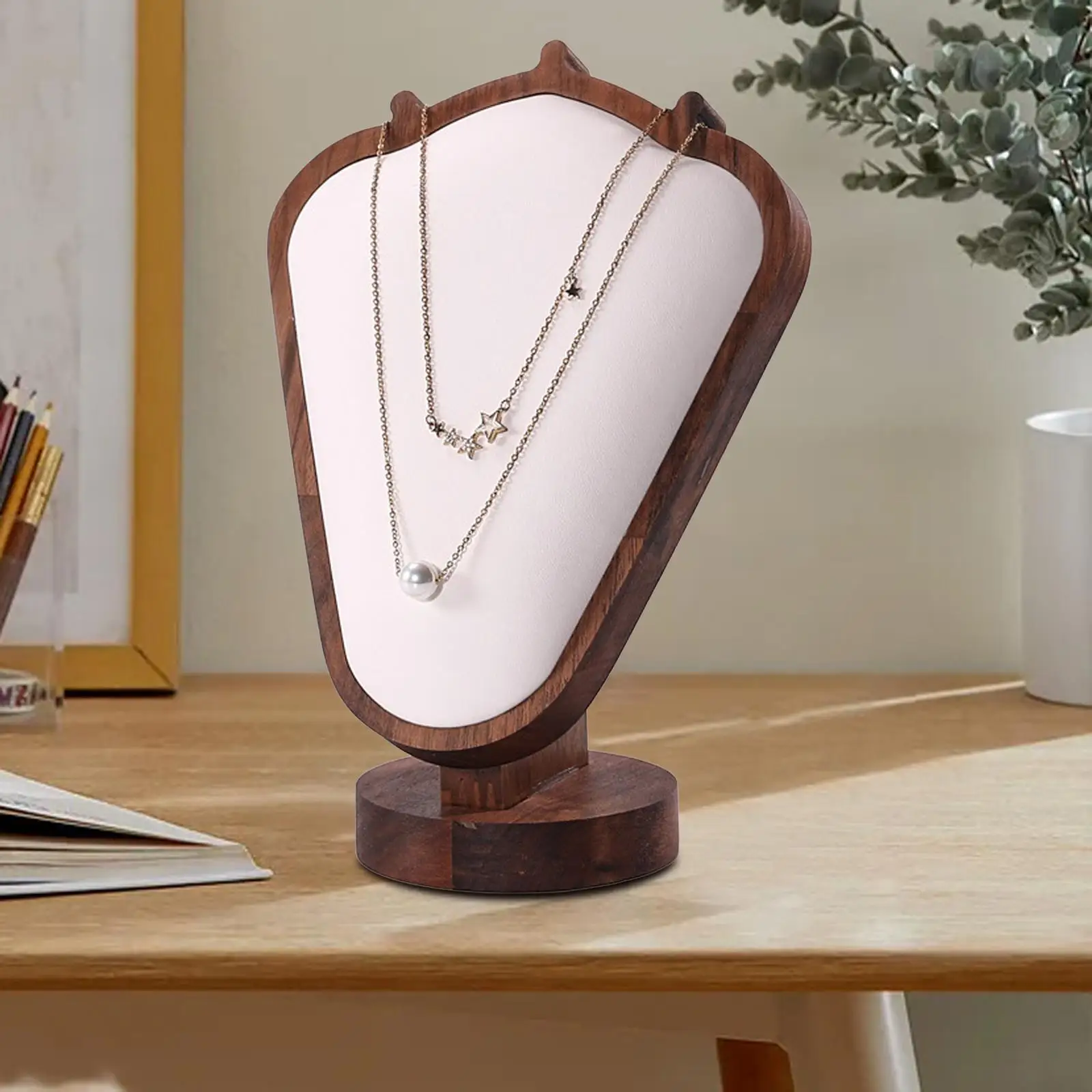 

Jewelry Display Bust Stand Necklace Holder,Wood Pendant Chain Organizer,Storage for Countertop Dresser Presentation Showroom