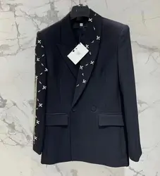 High Quality Elegant Fashion Blazer 2024 For Women Suit Polyester Diamonds New Party Club Summer