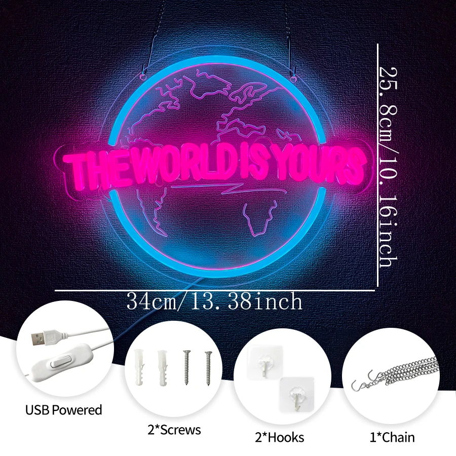 The World Is Yours Neon Sign for Wall Decor,Planet LED Neon Light USB Powered for Bedroom Bar Man Cave Game Room Birthday Gifts - view 2