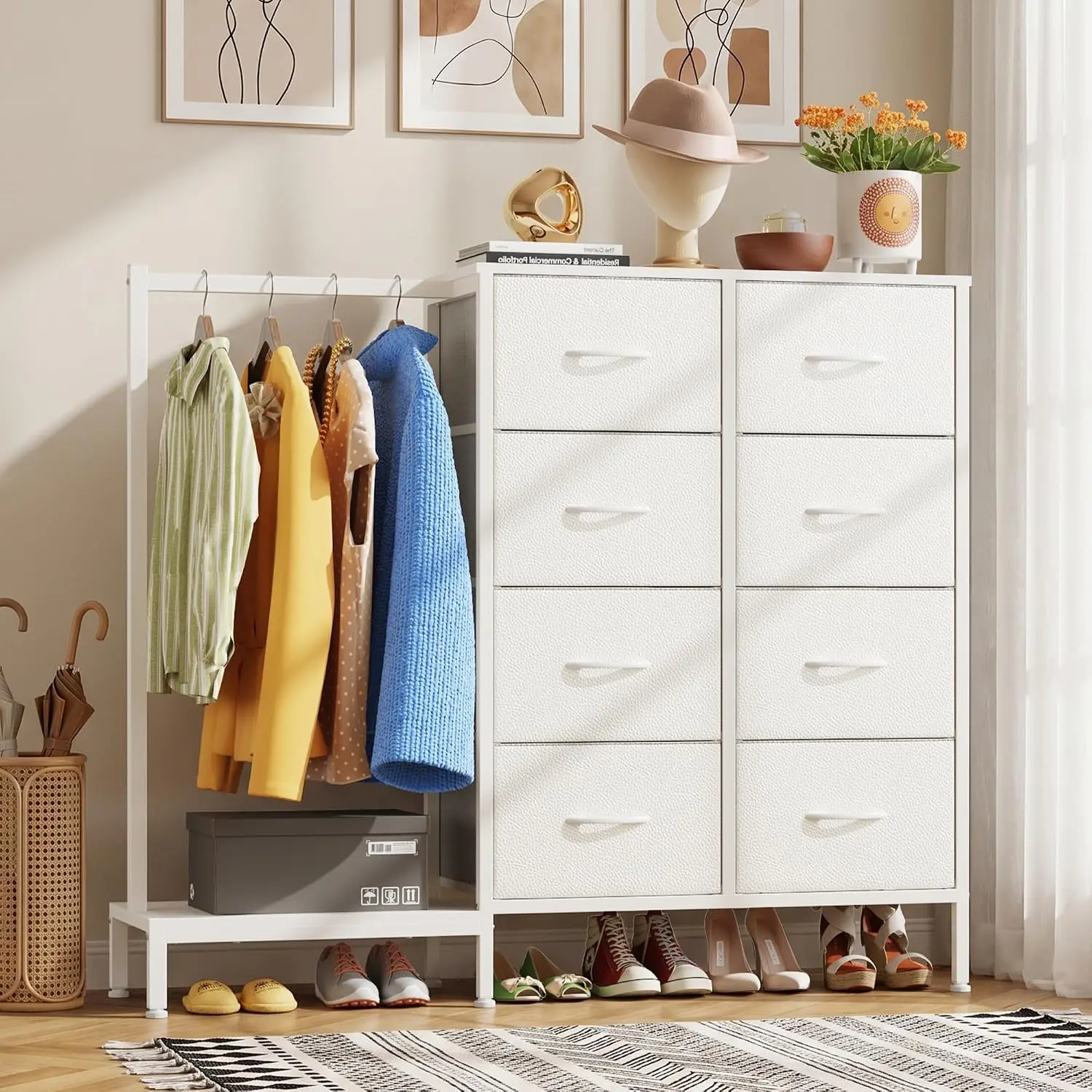 Dresser with Hanging Rack & 8 Drawers, 50