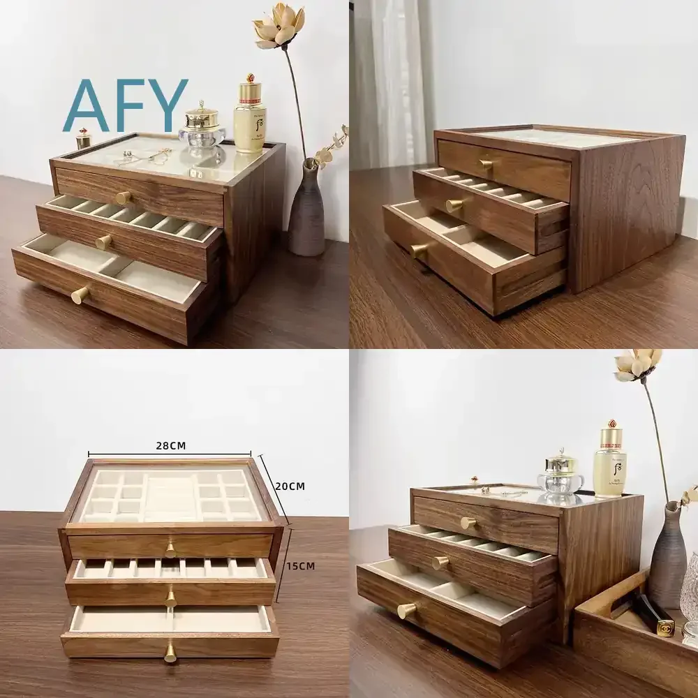 Black Walnut Jewelry Storage Box for Rings Necklaces Earrings Bracelets Watch Organizer Gift Box Travel Case Wooden Display