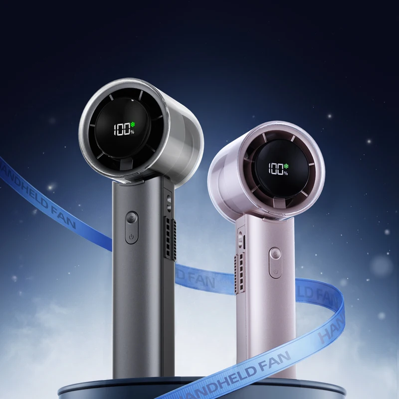

Portable Handheld Fan with TEC Cooling 4500mAh Rechargeable Mini Turbo Fan 6 Speeds LED Digital Display Foldable Neck Fan