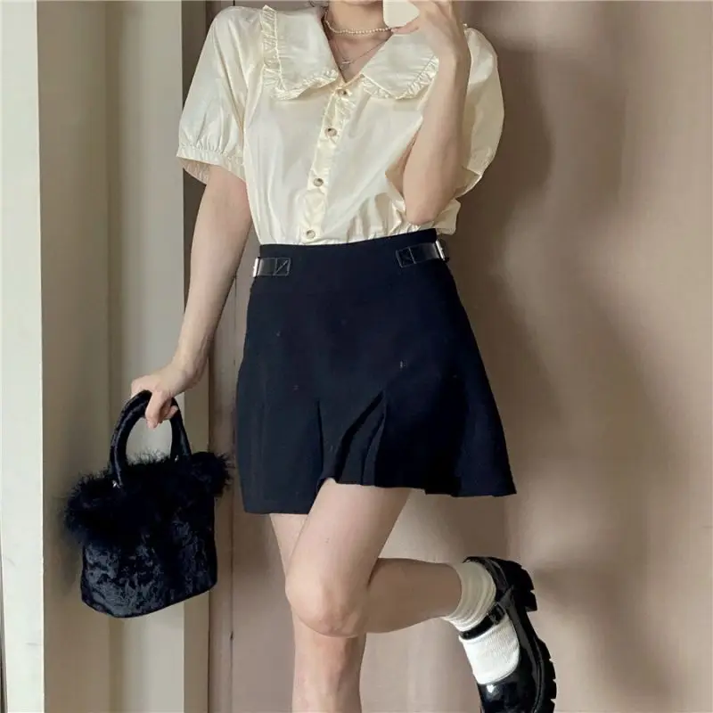 Shirts Women Pure Peter Pan Collar Tops Summer Holiday Sweet All-match Streetwaer Tender Ruffles Fashion Basic Camisas Aesthetic