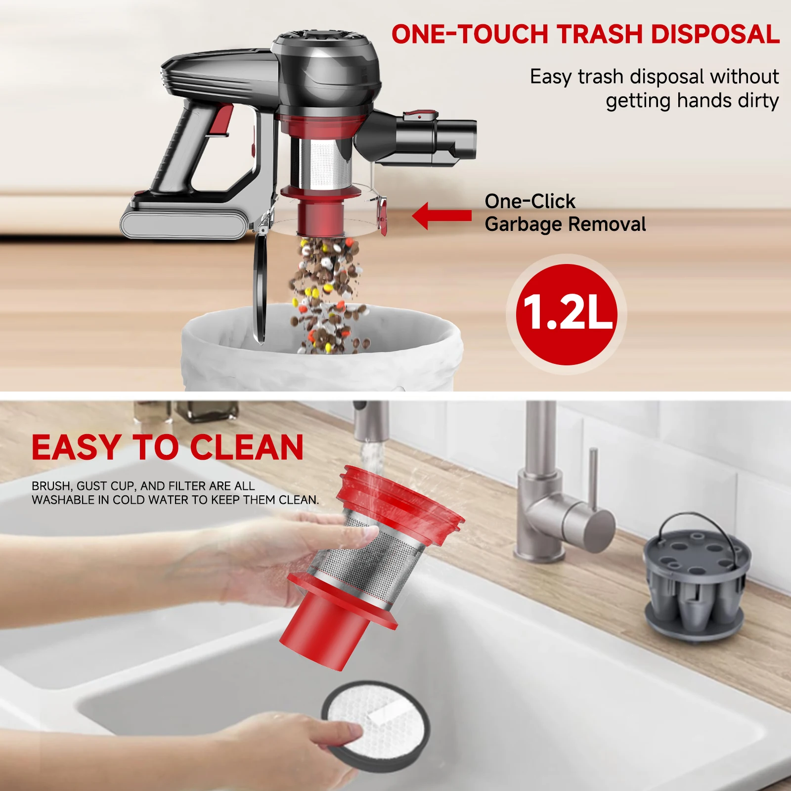 무선 진공 청소기 30KPA 강력한 흡입 핸드헬드 카펫 자동차 소파 탈착식 배터리