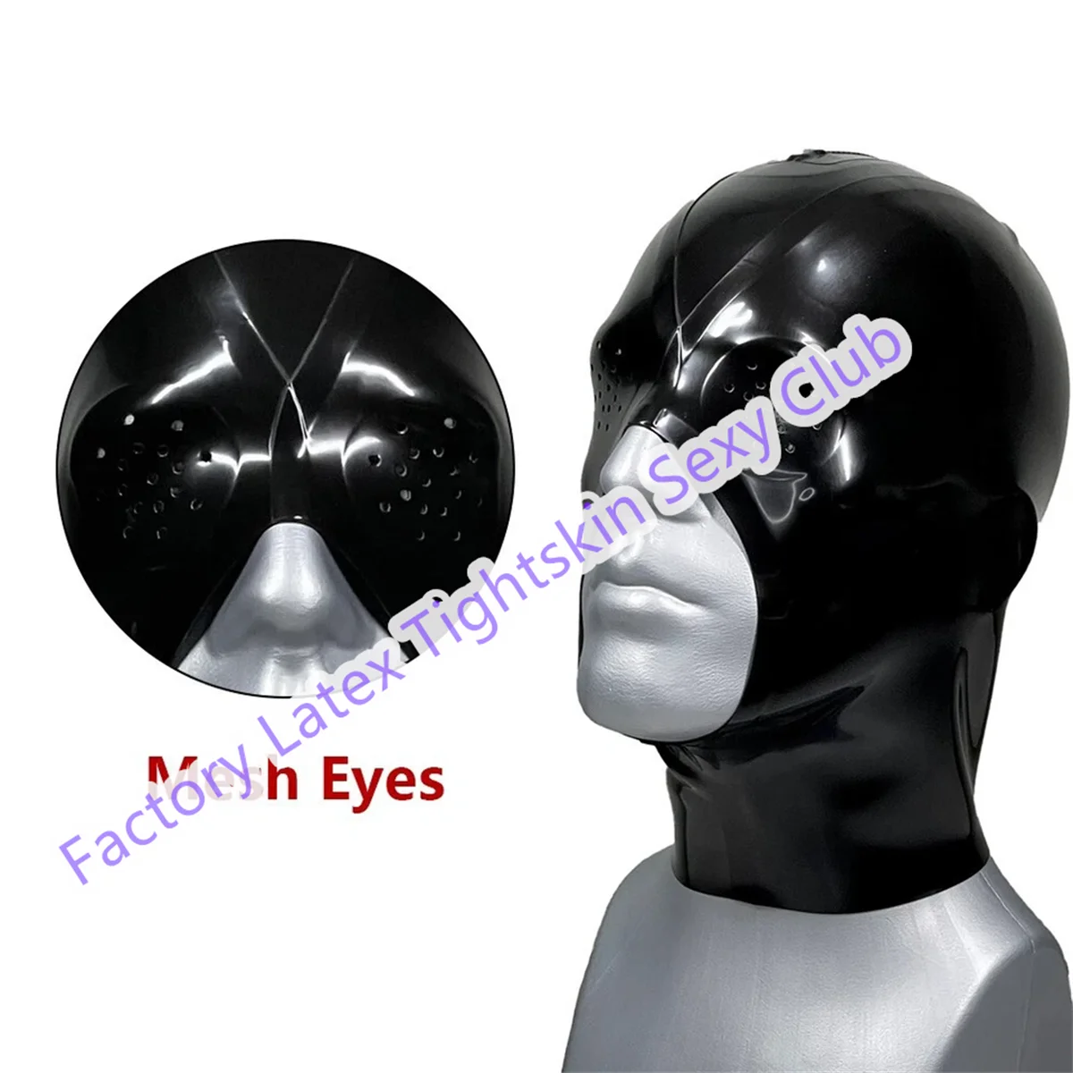 

Latex Hood Back Zipper Mesh Eye for Catsuit Rubber Mask Cosplay Club Wear Costume
