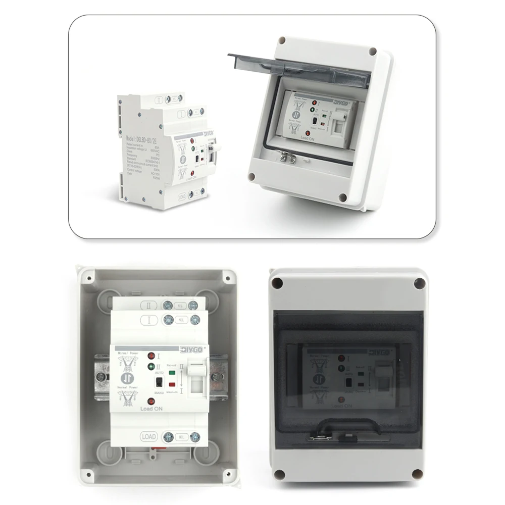 DGLBD-80 ATS Automatic Transfer Switch PC Type Din Rail Dual Power 2P/4P Uninterrupted Electrical Selector Switches 80A 110/220V