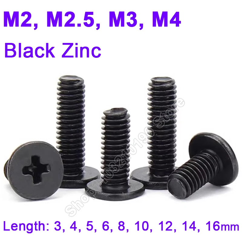 CM M2 M2.5 M3 M4 Laptop Computer Cross Phillips Ultra Thin Low Flat Wafer Head Screw Bolt Ultrathin Wafer Flat Head Screws Black