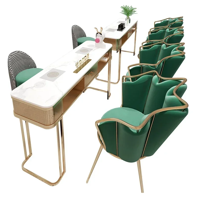 #Manicurist Furniture Tables For NailsBeauty Salon Furniture Tables With 4 Chairs Makeup Vanity Desk Professional Manicure Table
