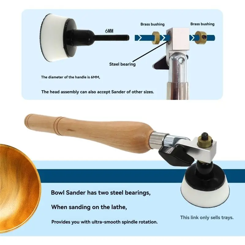 A67P-2 Inch Bowl Sander Foam Hook & Loop Sanding Pad Long Hardwood Handle Sanding Tool For Woodworking