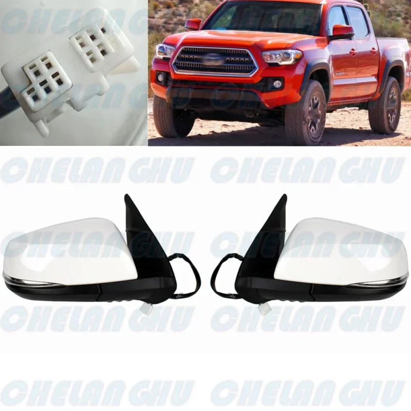 

For Toyota Tacoma 2016 2017 2018 2019 2020 2021 US Version 1 Pair 8 Pins White Painted Blind Spot Auto Fold Mirror Assembly