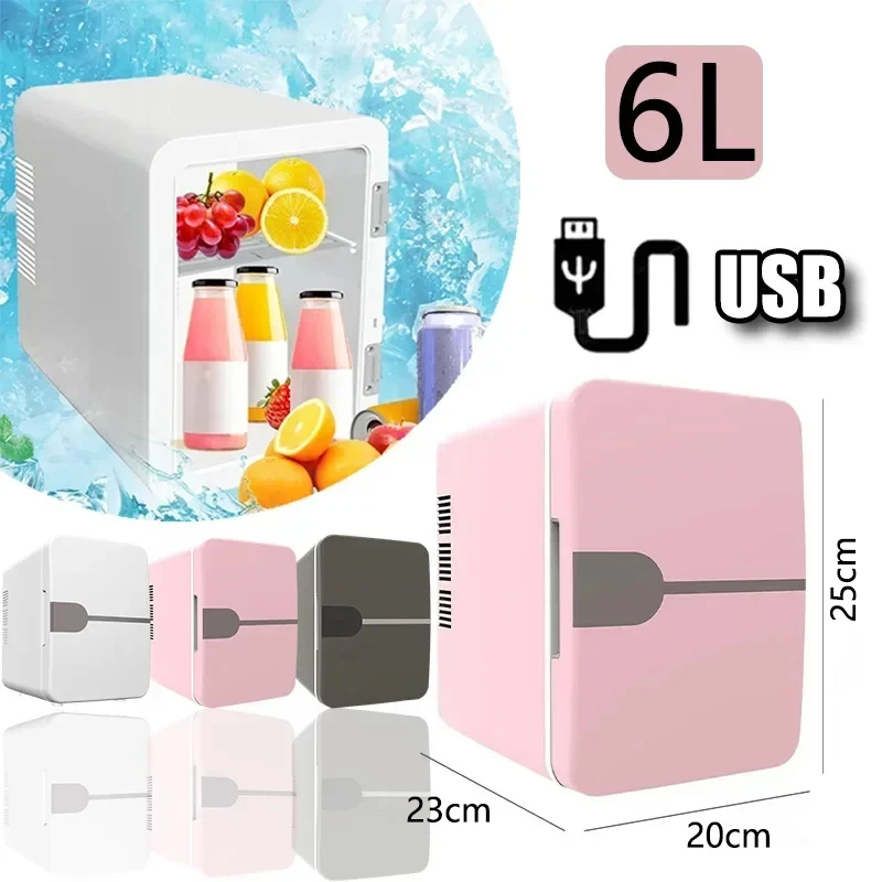 6L Mini Car Refrigerator Semiconductor Light Sound Low Energy USB Beverage Refrigerator Beauty Cosmetic Mask Refrigerator