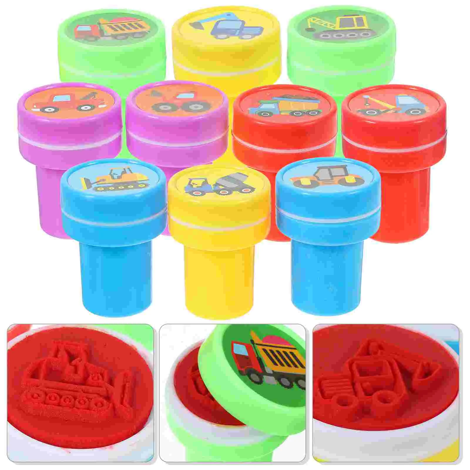 

10 Pcs Construction Truck Stamp Scrapbooking Supplies Cartoon Stamps Name Ink for Kids Halloween Plastic