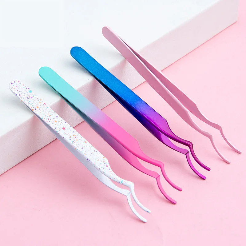 DIY Lash Applicator Curved Lash Tweezers Tool  Stainless Steel Nipper Anti-static DIY Cluster Eyelash Curved Tweezers