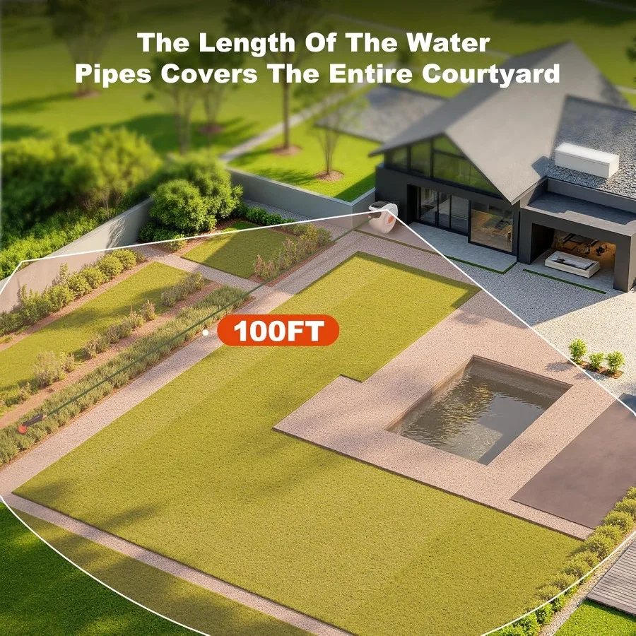 Carrete de manguera de jardín retráctil, manguera montada en la pared de 1, 2 pulgadas x 100 pies para uso en patio y jardín al aire libre, soporte giratorio 180 con Bu