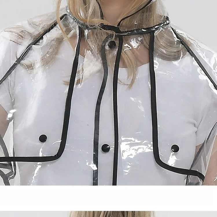 Transparent EVA Belted Long Raincoat Trim Hooded Unisex Waterproof Thickened Fashion Rainwear Cycling Hiking Travel Commute New view 5