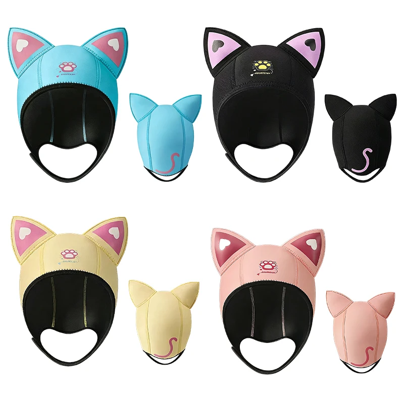 

3MM Neoprene Diving Hood With Chin Straps Women Cute Cat Ears Waterproof Hat Wetsuit Hood Swimming Snorkeling Caps