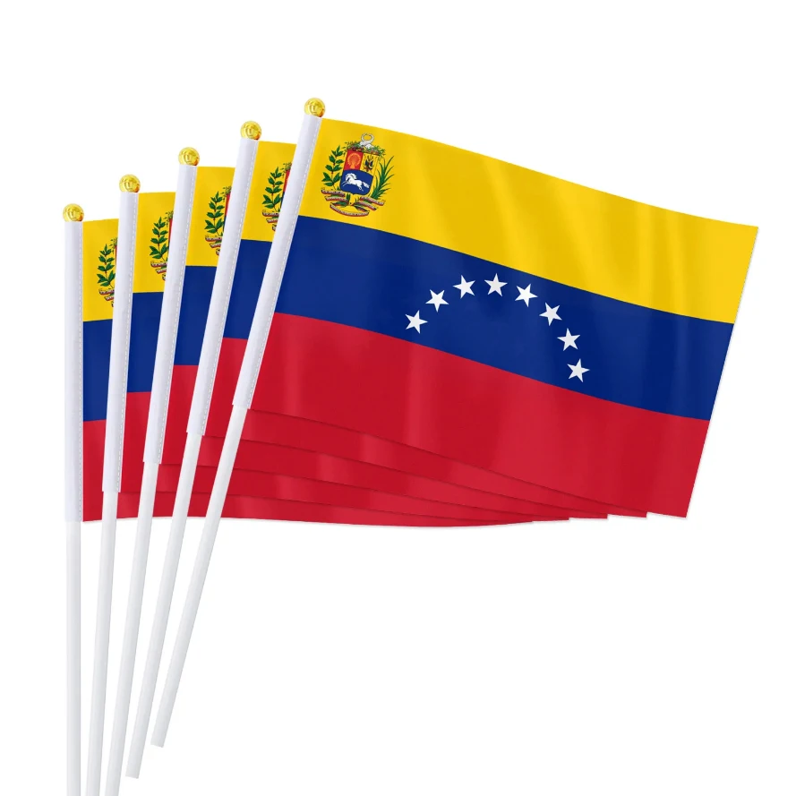 Venezuela Handflag Banner Hand Held Plastic Pole The Venezuelan National Mini Flag Celebration Ceremony Accessories