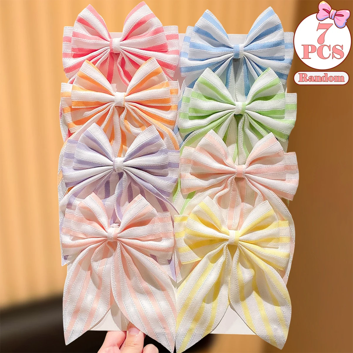 

7 pcs Dopamine Boost Fresh Stripe Butterfly Knot Hair Clip Super Fairy Side Clip Set Hair Accessories