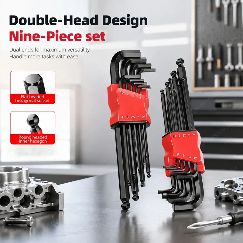 Double-headed Hexagonal Wrench Set With Ball Head + Flat Head Double-head Design Professional Home Disassembly and Assembly Tool