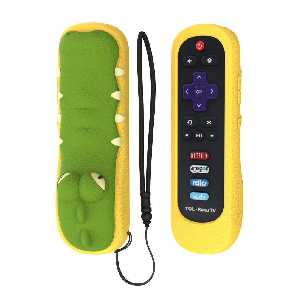 SIKAI Crocodile Silicone Shockproof Protective Cover for Roku 3600R/TCL Roku RC280/RC580 TV Remote Anti Lost with Remote Loop