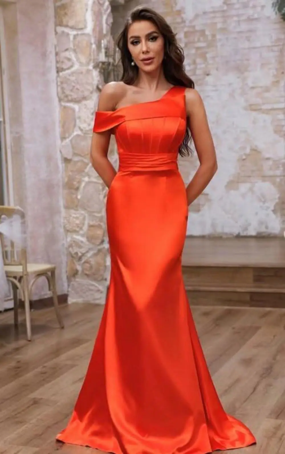 

Pleated One Shoulder Mermaid Bridesmaid Dresses Mermaid Long Prom Dresses for Women