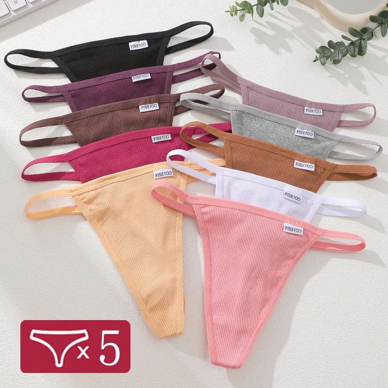 5Pcs/Set Sexy Thread Thongs Cotton Breathable Panties Seamless Solid Color Low Rise Underwear Comfortable T-Back G-string M-XL