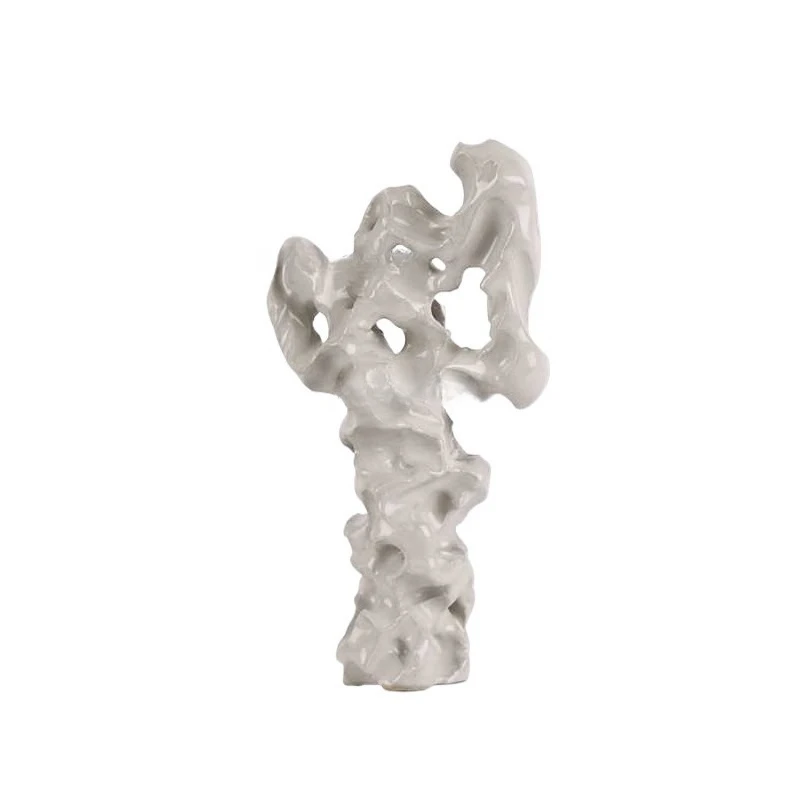 

New Chinese metal, glass cover ceramic Taihu stone, ornament, living room desktop soft decoration