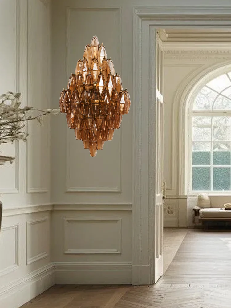 Classical Amber Glass Wall Lamp Large Home Decor Living Room Aisle Lighting Home-appliance Background Indoor Wall Light