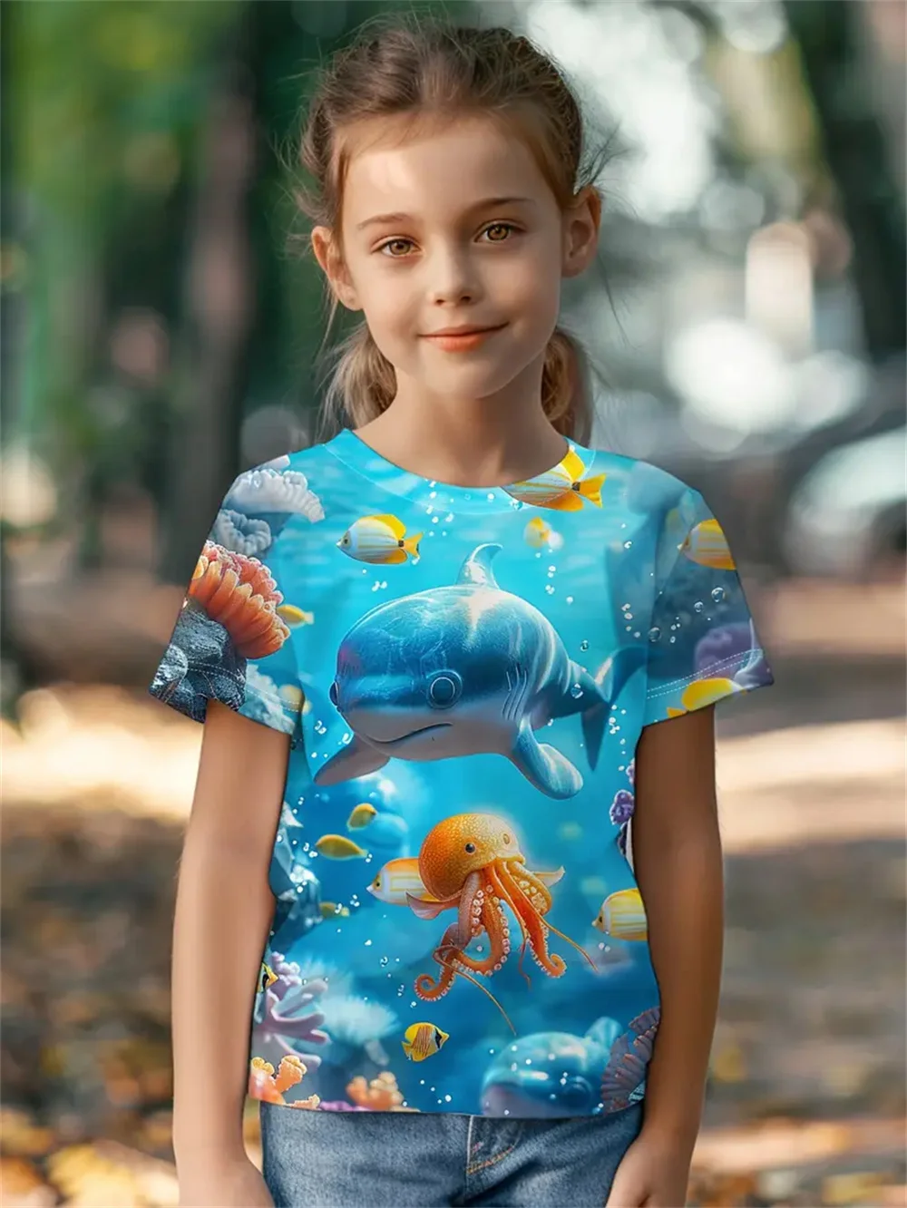 女の子の3DアニマルプリントTシャツ,半袖トップス,カジュアルなパーティーウェア,新しいファッション,面白い,2022