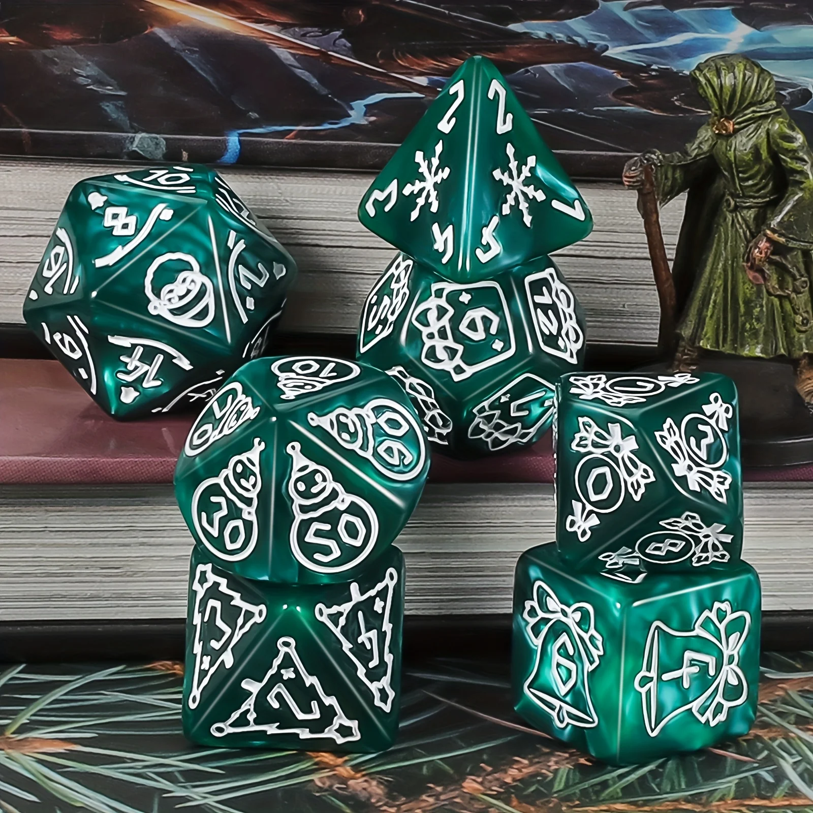 DND Würfelset - 7-teiliges Weihnachts-Polyeder-Würfelset mit Würfelbeutel für D&D RPG MTG Rollenspiele, Tischspiele & DM & Würfel-Goblin