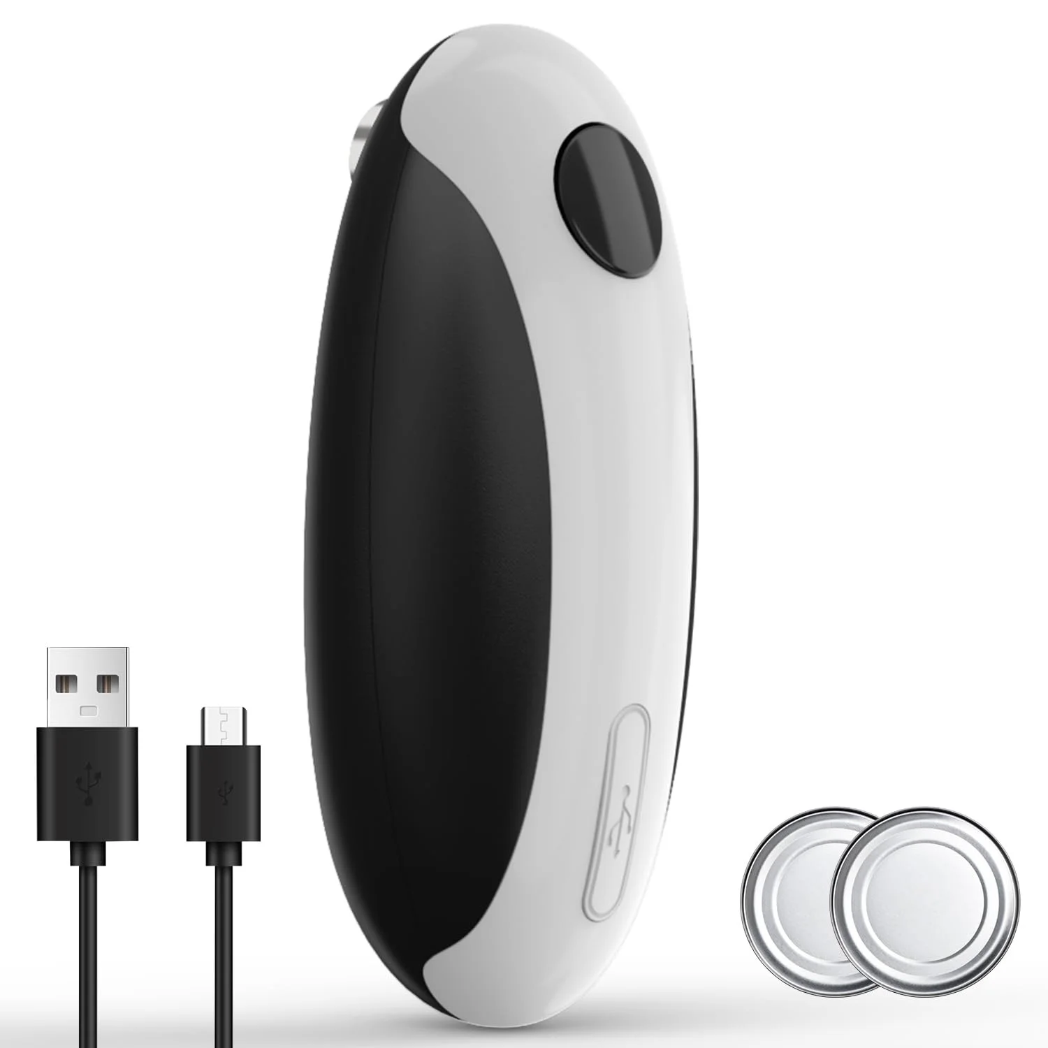 

Электрическая открывалка для консервных банок из нержавеющей стали, черно-белая модель, перезаряжаемая от USB, совместимая с корпусом нескольких размеров,