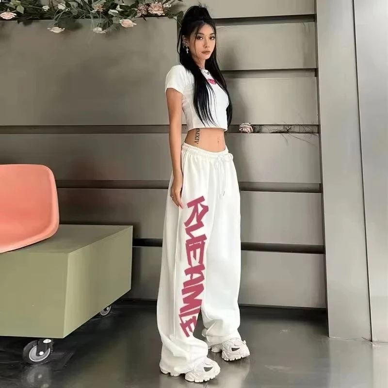 2026 Street Dance Hip-hop Sports Pants for Women High Waist Letter Print Y2K Trousers Summer New Vintage Women's Pants Fashion