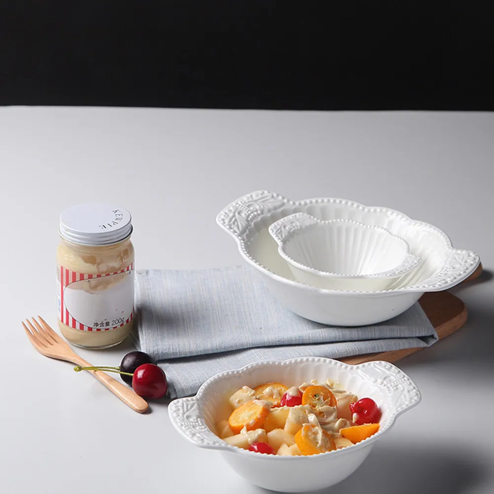1Pcs Creative Embossed Bone China Salad Bowl High Quality Easy Clean Dish for Meal Serving Dessert Condiments Side Dishes Home