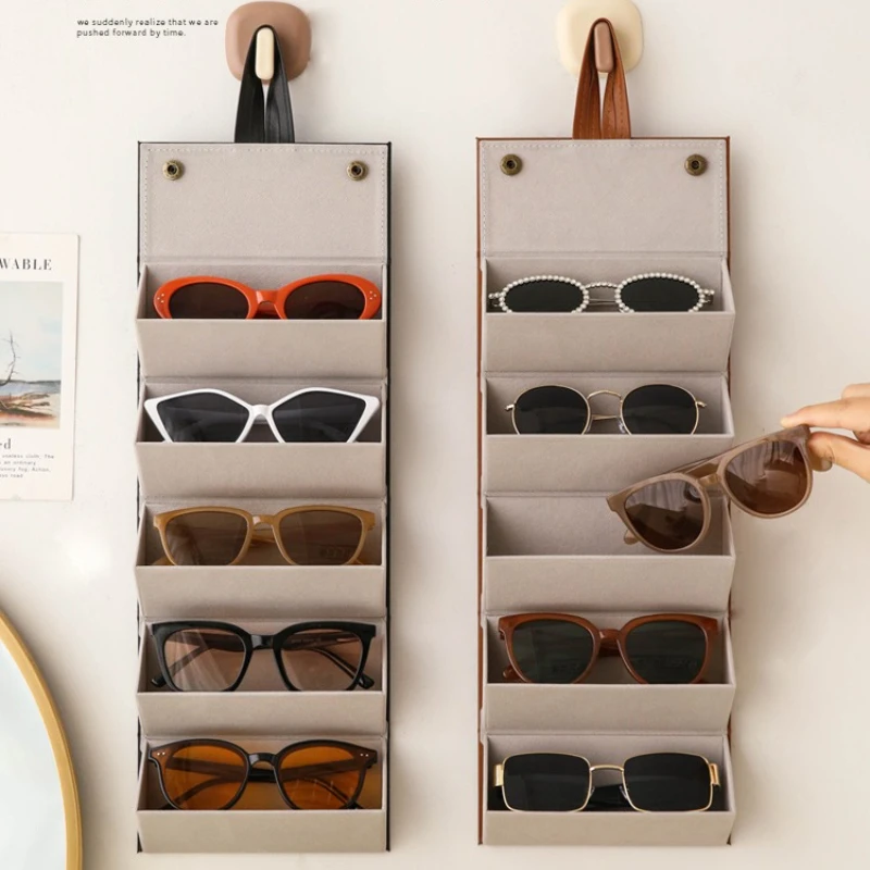 

Foldable Eyeglasses Storage Box 2/3/4/5/6 Grids Sunglasses Organizer Travel Portable Multiple Pairs Glasses Wall Hanging Case