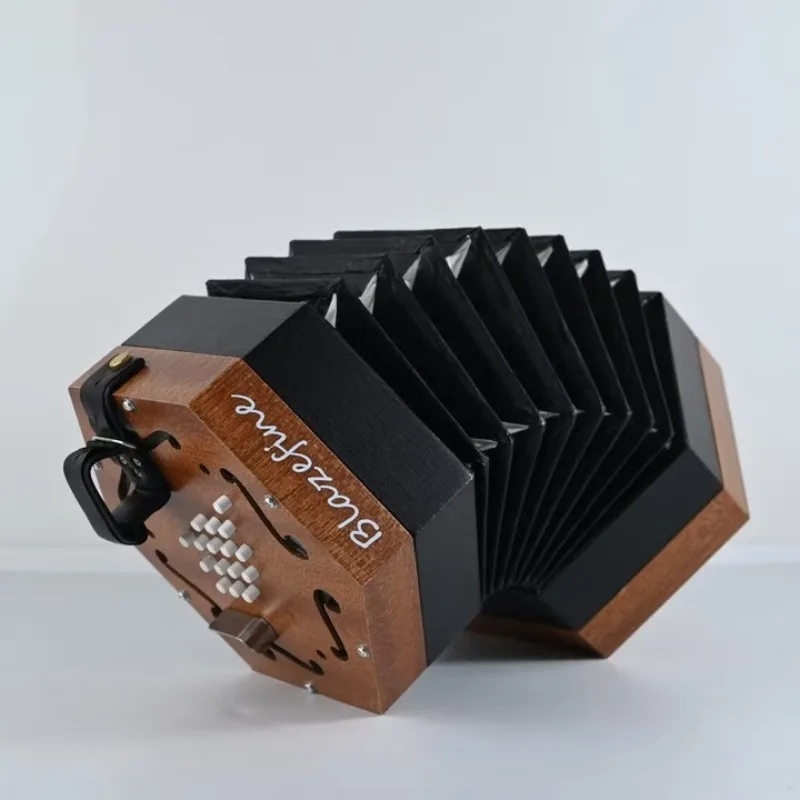 Hexagonal Accordion Anglo English Style Hexagonal Accordion with Teaching Material and Instructions 30 Keys Natural Wood Color