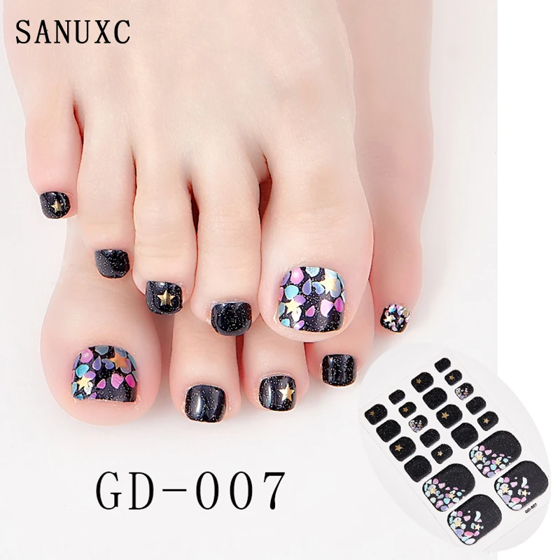 Sanuxc 22 İpuçları ayak tırnak çıkartmaları tam kapak tırnak PolishStickers ayaklar için kendinden yapışkanlı Nail Art çıkartmaları etiketler için