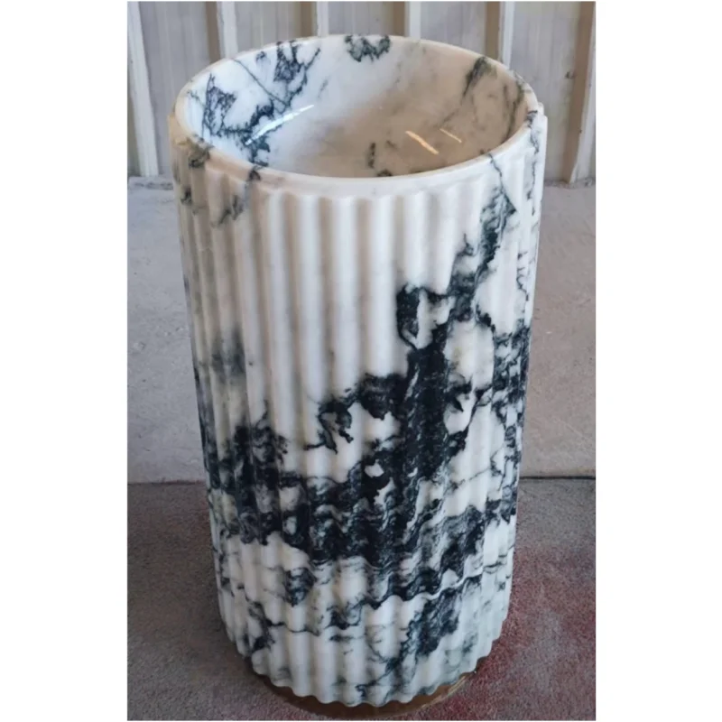Luxury gravel black and white marble sink custom solid stone countertop wash basin high-end hotel bathroom project