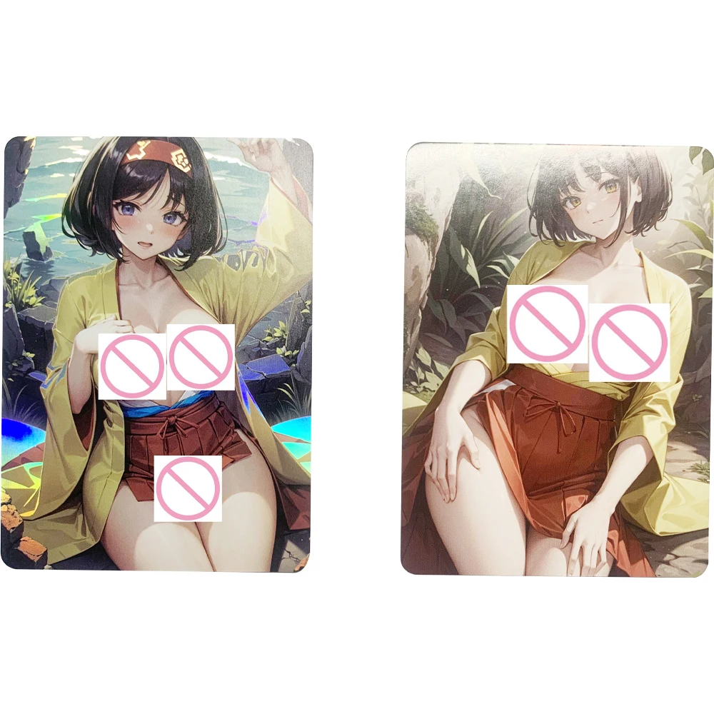 

Anime Sexy Nude Collection Card Erika Lillie Naked Kawaii Girl Card Big Chested Beauty Refractive Color Flash Otaku Gift 63*88mm