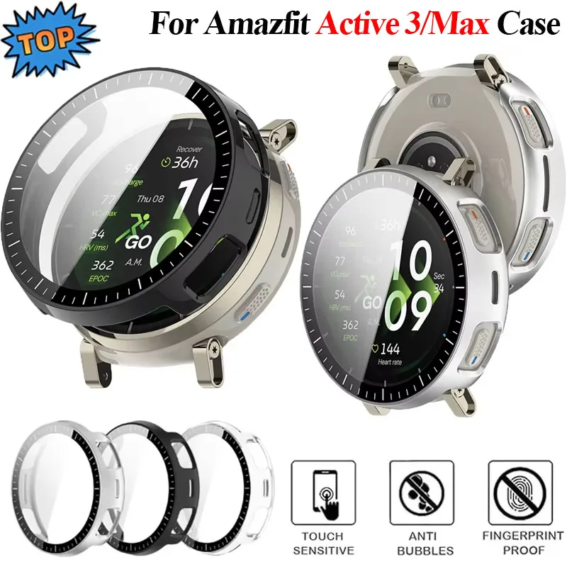 

PC Case＋High Definition Glass For Amazfit Active 3 Screen Glass Anti-falling Protective Shell Amazfit Active Max HD Glass Cover