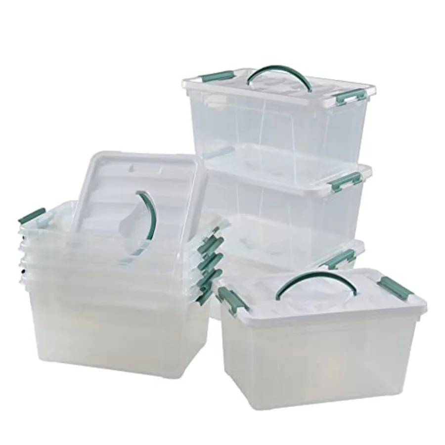 

Набор из 8 пластиковых органайзеров объемом 14 кварт с прозрачными крышками и ручками для хранения в кухне, ванной и шкафу