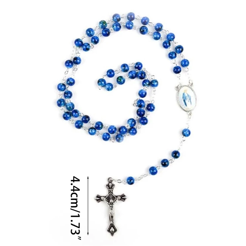 Collier chapelet catholique en perles verre rondes, pendentif croix, médaille religieuse, livraison directe